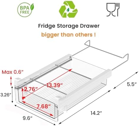 vacane Large Fridge Under Shelf Drawer, Pull Out Refrigerator Drawer Organizer Fridge Organizer Bins, Fridge Storage Container Holder for Produce, Deli Meat, Cheese, Bacon, Easy to Install-L - Image 2