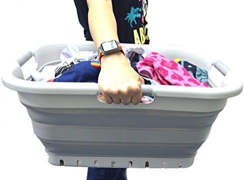 SAMMART 41L (10.8 gallon) Set of 2 Collapsible 3 Handled Plastic Laundry Basket-Foldable Pop Up Storage Container/Organizer-Space Saving Hamper/Basket (2, Grey/Grey) - Image 6