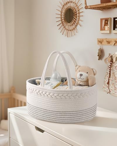 Maliton Baby Diaper Caddy Organizer, Cotton Rope Diaper Caddy Basket, Large Storage Basket for Newborn Boys and Girls, Gift for Baby Shower List, Newborn Essentials - Image 6