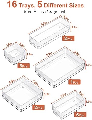SMARTAKE 16 PCS Drawer Organizer, 5-Size Desk Bathroom Drawer Organizer - Image 2