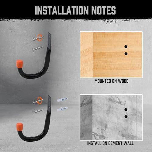 HORUSDY 10-Pack Garage Hooks, Utility Hook, 9" & 6” Garage Heavy Duty Wall Hook for Bikes, Kayak and Hanging Ladders - Image 7