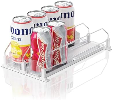 Can Dispenser for Mini Fridge (Depth ≥12.2" Required), Fits 12oz Soda, Width Adjustable Automatic Pusher, 2-Row Holds 8 Cans, White by LOVEFORBETTERLIFE