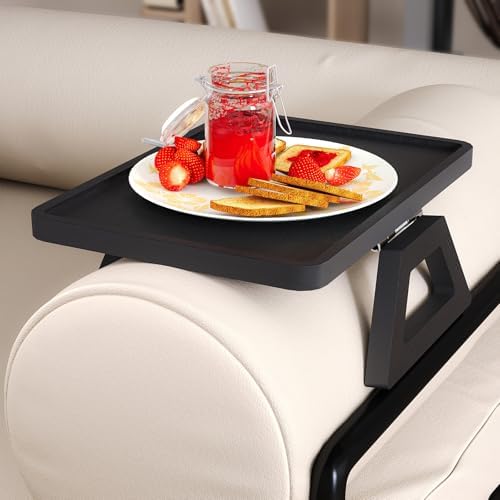 Couch Arm Tray,Bamboo Folding Sofa Tray,Sofa Armrest Trays Clip-On Couch Desk for Drinks,Snacks,Phone,Remote Control（Black） - Image 4