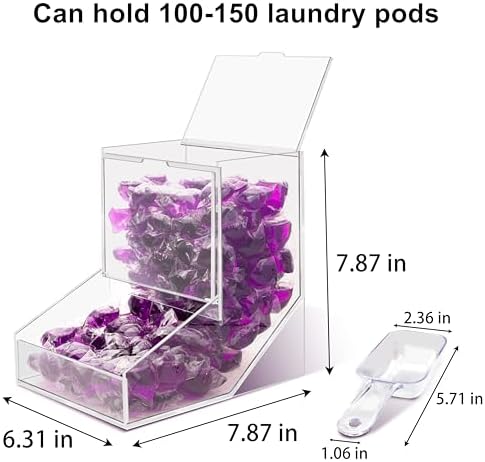Laundry Pods Container with Spoon, Acrylic Candy Dispenser with 2 Lid, Dishwasher Pod Holder, Laundry Detergent Container, Laundry Organization for Laundry Room, kitchen, Office Used- Stand, 1pcs - Image 3