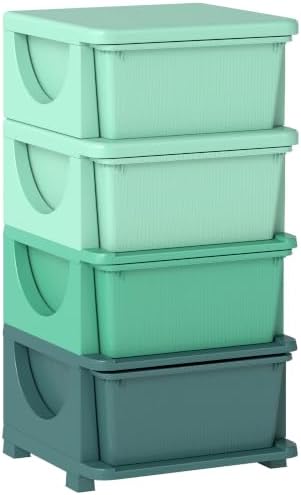 Qaba 4 Drawers Kids Storage Unit 4 Tier Toy Organizers Green by Qaba