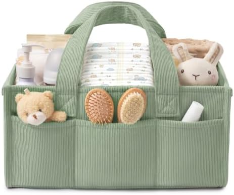 Corduroy Baby Diaper Caddy Organizer with Handles, Nursery Storage Basket by Unknown