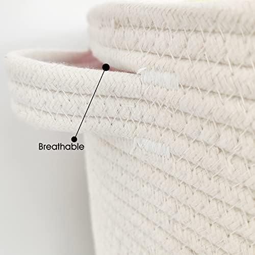 Large Storage Basket with Lid 60L, 16"Wx18"H Woven Laundry Hamper Basket with Handle, Room Decor Cotton Rope Wicker Basket Toy Organizer Bins for Clothes Blankets Pillows, Beige/White Mix includes Lid - Image 7