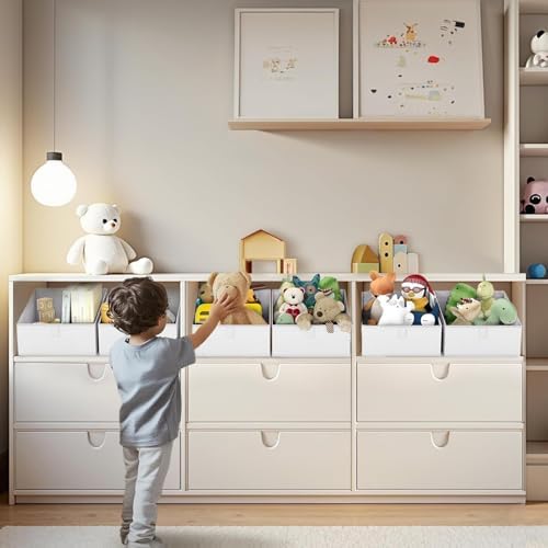 DIMJ Closet Storage Bins 10 Pack - Fabric Storage Baskets for Shelves, Collapsible Clothes Organizer, Trapezoid Shelf Organization Storage Cubes for Purse, Toys, Books, Towel, Clothes, White - Image 4