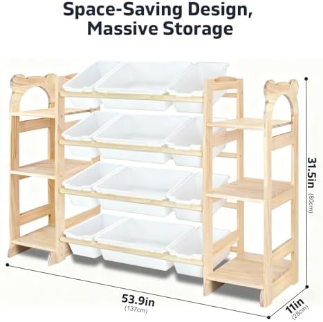 Toy Storage Organizer with 6 Shelves and 12 Bins, Toy Organizers and Storage Shelf with Bookshelf and Bookcase, Toys Box for Kids Room & Playroom & Bedroom & Nursery - Image 2