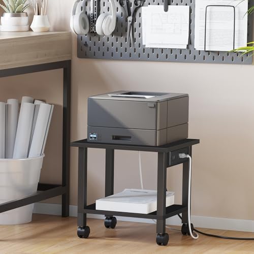 TUTOTAK Printer Stand, 2 Tier Rolling Printer Cart with Charging Station - Image 2