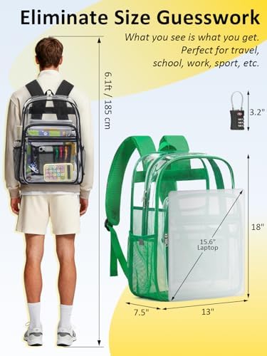 Heavy Duty Clear Backpack With TSA Lock, 18 Inch Large Clear Bookbag - Image 3