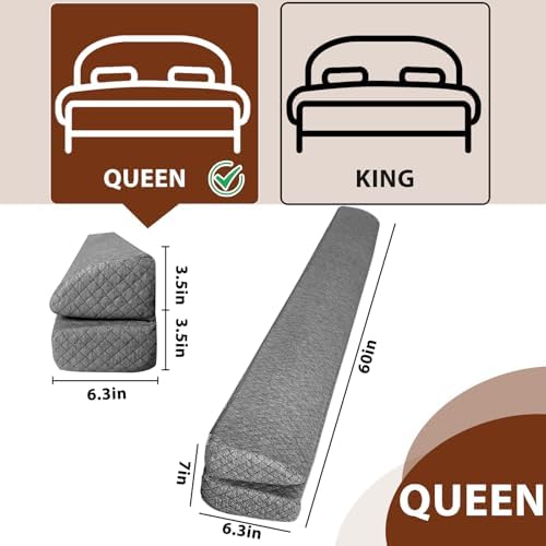 4 Modes Queen Size Pillow Wedge for Headboard Gap, Foldable Bed Wedge Pillow, Bed Gap Filler Fill The Gap (0-7"), Mattress Gap Filler Long Pillow Between Headboard and Mattress (Dark Grey, Queen) - Image 6
