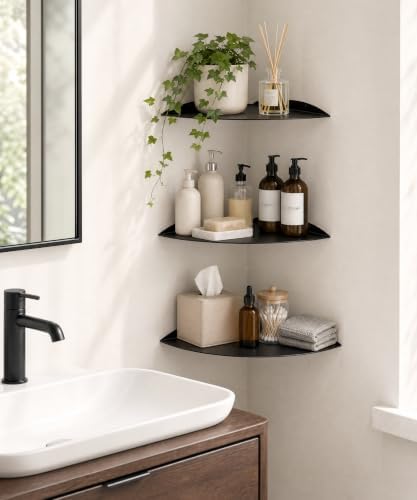 Corner Shelves for Wall, Black Metal Floating Shelves, Holds 44 lb - Image 2