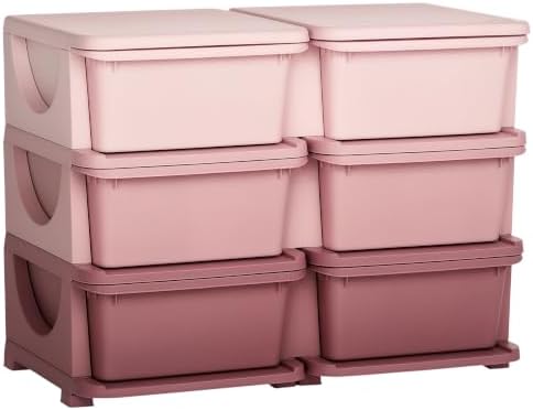 Qaba 6 Drawers Kids Storage Unit 3 Tier Toy Organizers Pink by Qaba