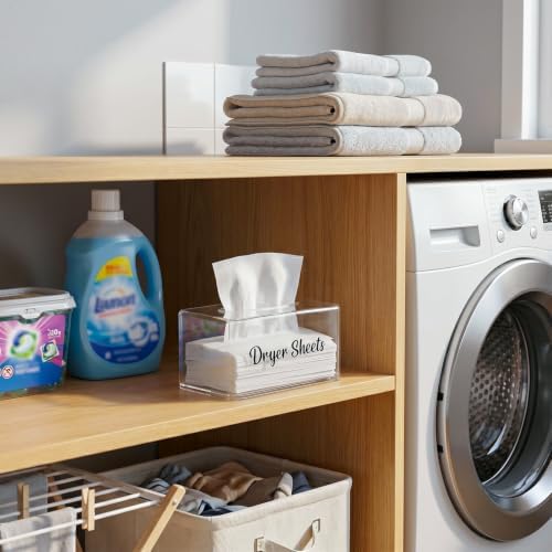 Dryer Sheet Holder, Clear Dryer Sheet Container, Dryer Sheet Dispenser Box for Laundry Room, Plastic Rectangular Tissue Box Holder Organization - Image 5