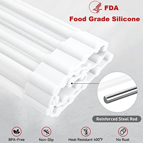 MERRYBOX Roll Up Dish Drying Rack, Silicone Wrapped Over The Sink Dish Rack Foldable Dish Drainer Anti-Slip Dish Racks for Kitchen Counter, Multipurpose Kitchen Sink Drying Rack, 18" x 13", White - Image 5