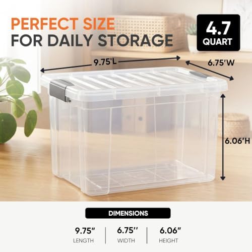 Superio Deep Storage Organizer Bin with Lid X-Deep Small Clear Storage Box with Latch for Home, Kitchen, Garage- Store, Food, Supplies, and Hair Accessories (4.75 Quart) - Image 2