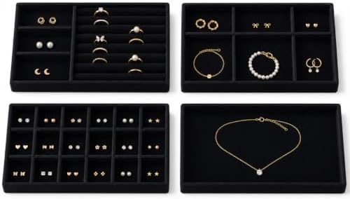 4 Pack Stackable Jewelry Organizer Tray Set - Velvet Display Case by FIFILLION