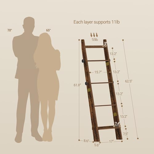 Hzuaneri Blanket Ladder, Decorative Quilt Rack with 4 Removable Hooks - Image 2