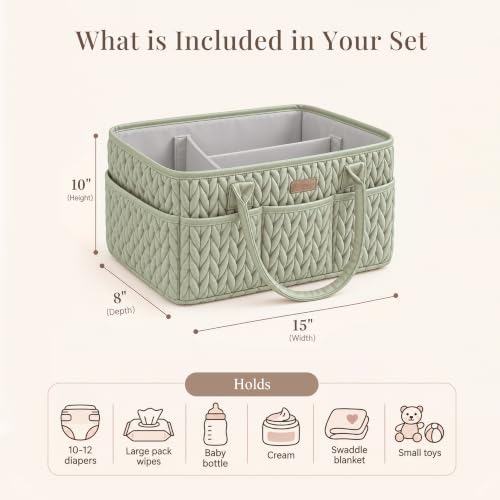 Konssy Baby Diaper Caddy Organizer, Braided Quilted Design with PU Handles - Image 2