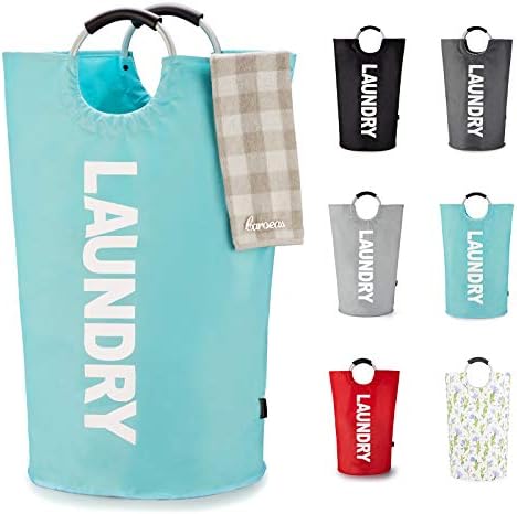 Caroeas 125L Laundry Basket,Large Laundry Hamper, Laundry Bag with Padded Handles, Clothes Hamper Stands Up Well, Collapsible Free Standing Easy Storage Washing Bin (Light Blue,125L) by Caroeas