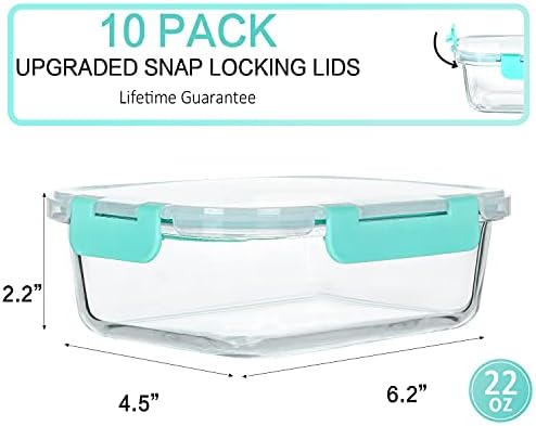 M MCIRCO 10 Pack,22 oz Glass Food Storage Containers with lids, Green - Image 2