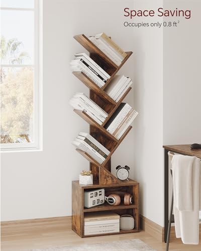 SUNMORY 6 Tier Tree Bookshelf, Tall Small Bookcase with Storage Cabinet - Image 3