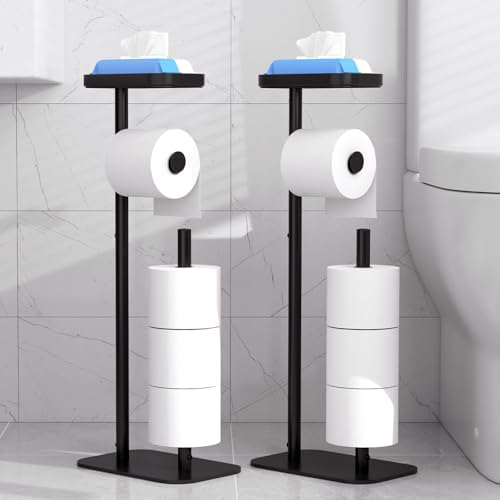 Kitsure Metal Toilet Paper Holder Free Standing, Medium - 2 Pack, Black by Kitsure