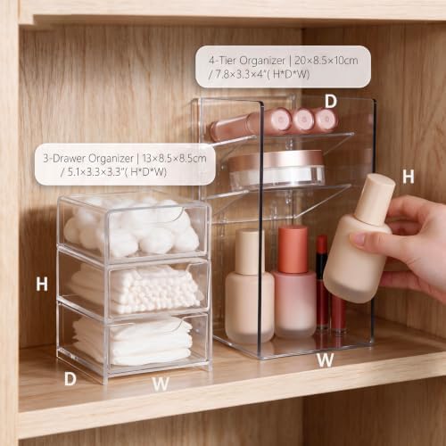 Medicine Cabinet Organizer 2 Pack, Clear Shelf & Small Drawers - Image 2