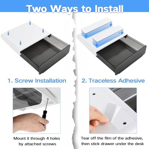 OSPNIEEK Self-adhesive Under Desk Drawer Organizer, 2 Pack Table Hidden Slide Out Large Storage Mounted Desktop Pencil Holder Tray Drawers for Office Home School Stationery Kitchen (Large, Black) - Image 4