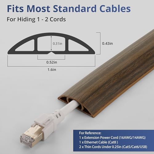 ZhiYo 10ft Floor Cord Cover, Cable Cavity 0.6" W x 0.3" H, Smoked Brown - Image 2