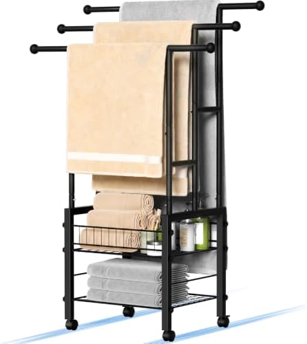 Kayfia 42.7'' Standing 3 Tier Alloy Steel Towel Rack with Basket & Wheels by Kayfia