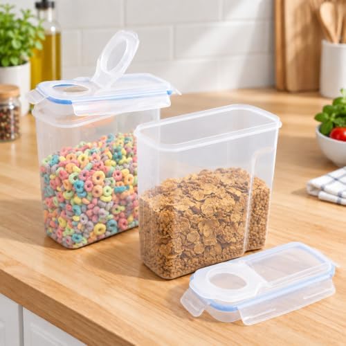 Basicwise Large BPA-Free Plastic Food Cereal Containers, Airtight Spout Lid Set of 2 - Image 4