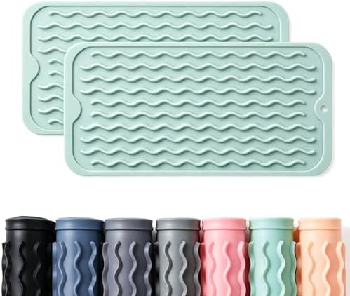 2 Pack Caketime Silicone Dish Drying Mat for Kitchen Counter Under Bathroom Sink Near Faucet Absorbent for Dishes Water Heat Resistant Pad with Soap Holder Decor essentials 12inchx6inch Green by CAKETIME