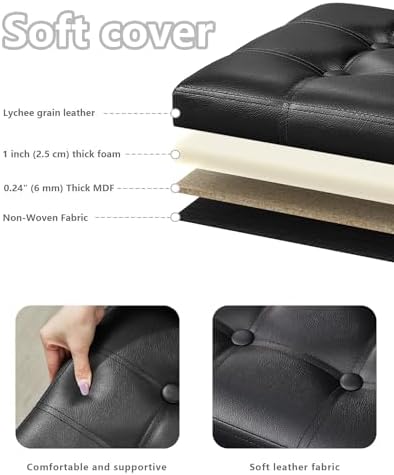 Bsketa Storage Ottoman Bench, 17" Folding Leather Foot Rest,Black 2 Pack - Image 3