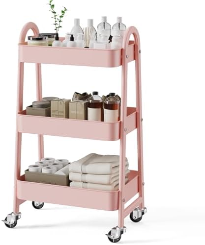 OLIXIS Metal 3 Tiers Rolling Storage Utility Cart with Lockable Wheels by OLIXIS