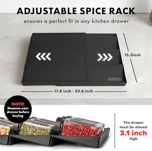 EDELHAUS Spice Drawer Organizer, Expandable Spice Rack for Drawer Black - Image 2