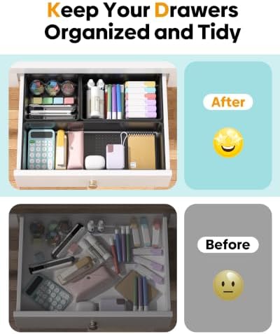 10 Pack Large Size Plastic Drawer Organizers Set, 3 Sizes Desk Drawer Organizer Trays, Storage Bins for Vanity, Makeup, Bathroom, Kitchen Utensils and Office (Black) - Image 4