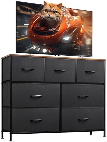 WLIVE Dresser for Bedroom, 7 Drawers, TV Stand, Rustic Brown by WLIVE