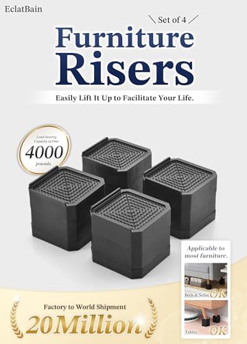 EclatBain Adjustable Bed Risers 3.6&5.3 Inch, 4000 lbs, 4 Large Pack Black - Image 4