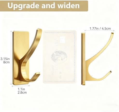 pickpiff Brush Gold Self-Adhesive Hook, 13LB Hanger for Coat/Towel, 4-Pack - Image 4