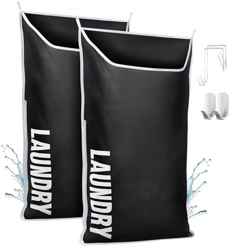Hanging Laundry Hamper Bag XL 40x22", Space Saving over the Door Storage Bags, Behind the Door Hampers for Dirty Clothes & Wall Mounted Basket for Bathroom, Organizer for Small Room Spaces RV by DONAQ