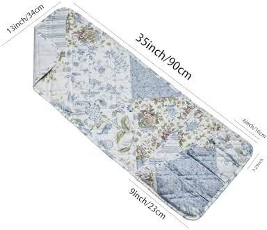Brilliant Sunshine Blue Roses Patchwork Couch Armrest Organizer, 35"×13" - Image 3