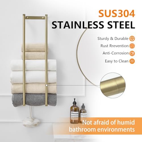 BWE Brushed Gold Towel Racks for Bathroom 28" Towel Holder for Rolled Towel - Image 2
