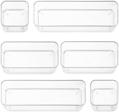 primebox Six Pieces - Clear Plastic Drawer Organizer Bins - Stackable, Non-Slip, 3 Sizes by primebox