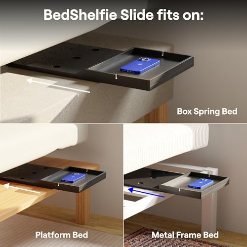 BedShelfie Bedside Shelf for Dorm Room - Black Wood Slide - Image 3