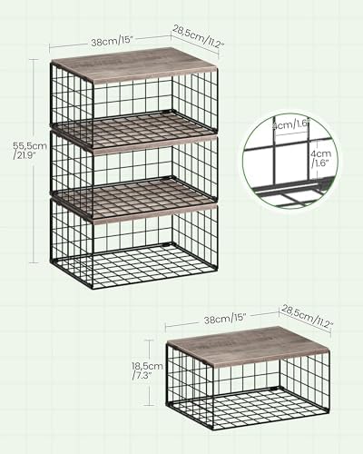 CHOEZON 3-Tier Closet Organizers and Storage, Stackable Storage Bin Baskets with Wooden Upper Surface, Closet Shelves Clothes Storage Cubes for Wardrobe and Closet Organization, Greige and Black - Image 3