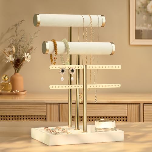 bussdis 3 Tier Bracelet Holder Display - Detachable T Bar Beige Velvet Bracelet Holder, Jewelry Holder Organizer for Bracelet, Necklace, Earrings, Rings - Image 2