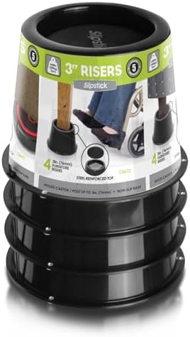 Slipstick CB672 Premium 3 Inch Bed Risers/Furniture Raisers with Steel Reinforced Caster Wheel Holder Top, Lifts Height 3" (4 Pack) Supports 2,640 Pounds, Black, Stackable with CB671 by Slipstick