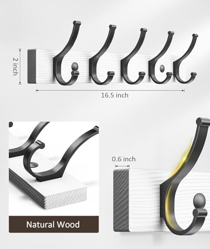 Optish Coat Rack Wall Mount, 16.5 Inches Wood Coat Hooks Wall Mount, Wall Coat Rack with 5 Hooks, Hat Rack Wall Hooks for Hanging Coat, Bag, Towel (1Pack, White) - Image 7